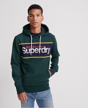 Superdry Core Logo Stripe Loopback Férfi Kapucnis Pulóver Zöld | AEMNP1604